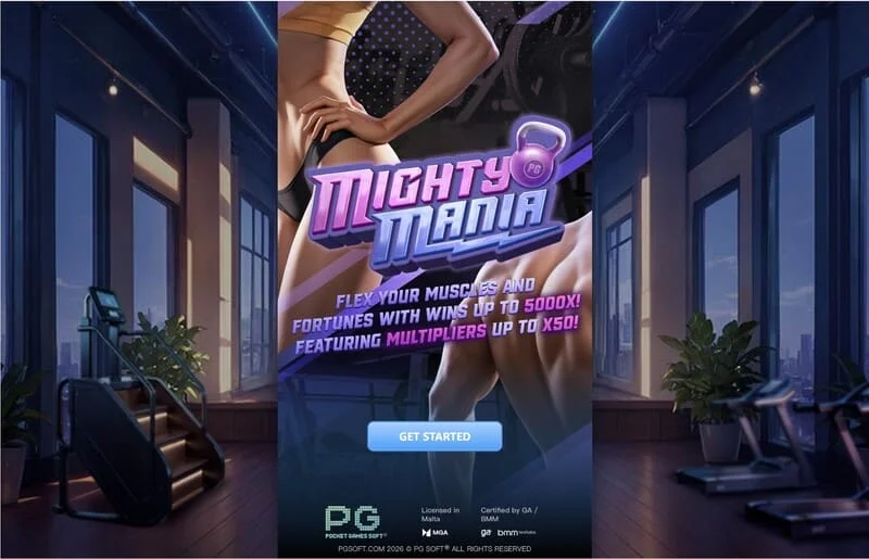 Mighty Mania — κύριο μενού και οθόνη επιλογής στοιχήματος